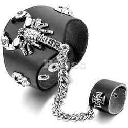 Men's Black Bracelet Ring with Link Chain Skull Scorpion Wristband