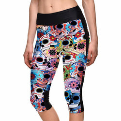 SEXY Hot Women's Colorful Skull Leggings with Side Pocket