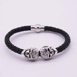 Fashionable Braided Leather Skull Bracelet