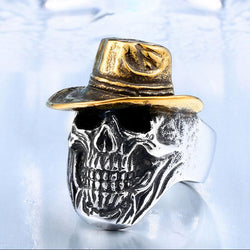 Hot Selling Stainless Steel Gold Plated Skull Cool Bikers' Ring