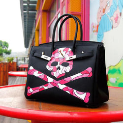 Magnificent Genuine Leather Graffiti Skull Designer Handbag