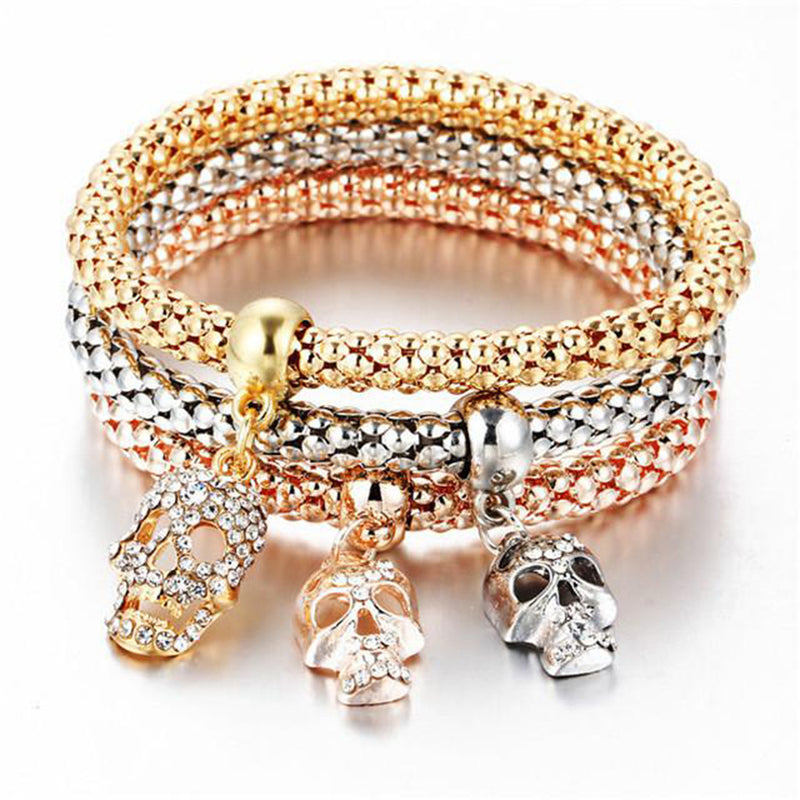 3 Color Crystal Skull Bracelet & Bangle