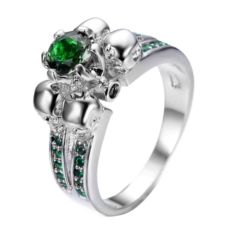 Spectacular Skull Green CZ Ring