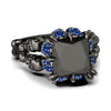 Elegant Black & Blue Diamond Skull Ring