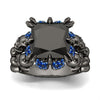 Elegant Black & Blue Diamond Skull Ring