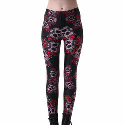 Stylish Leggings with Digital Printed Skulls and Flowers