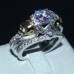 Lovers Gold Skull 925 Sterling Silver Ring