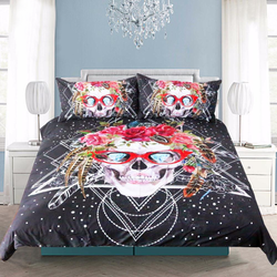 3 Pcs Skull with Red Glasses Duvet Cover Set