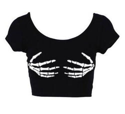 Sexy Skull Cropped T-Shirt with Skeleton Hands