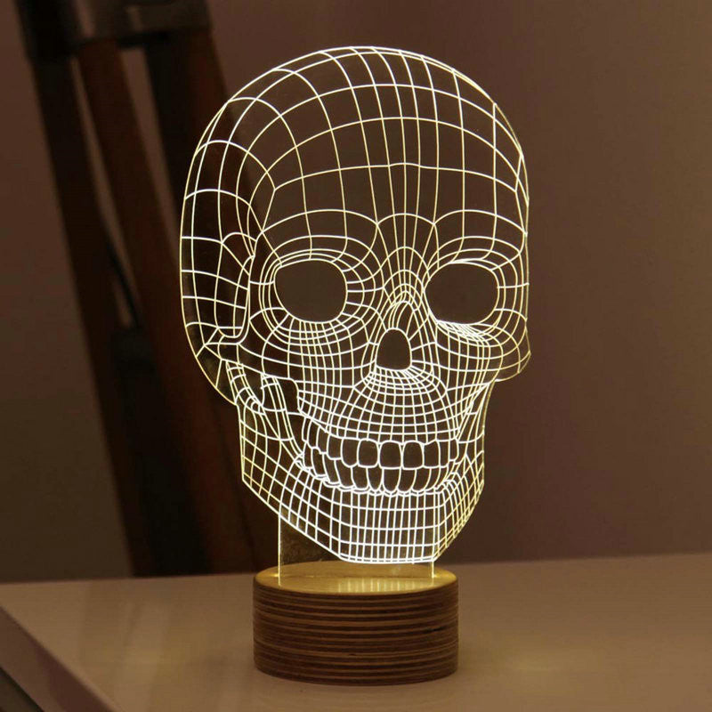 Touch Dimmer 3d Wood Skull Lamp Night Light USB