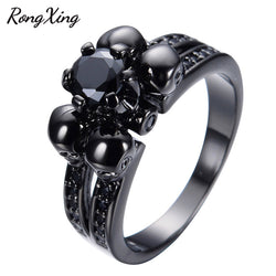 Vintage Skull Black Stone CZ Ring