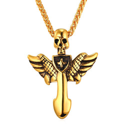Vintage Cross Necklace With Skull Stainless Steel
