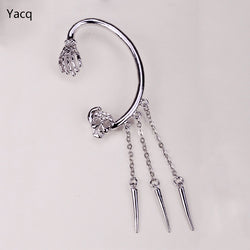 Skull and Skeleton Hand Left Ear Cuff with Crystal