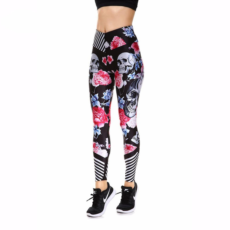 Stylish Flowers and Skulls Women's Leggings