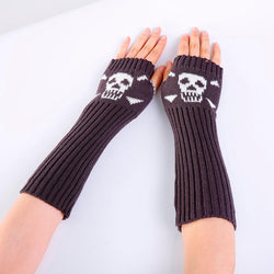 2018 New Fashion Skull Knitted Long Fingerless Gloves
