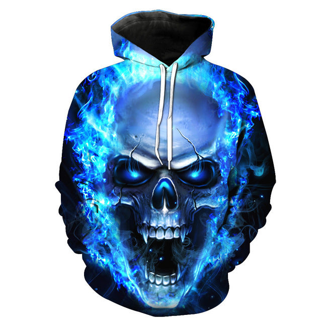 NEW Unisex 3D Skull Printed Pullover Hooded Sweatshirt