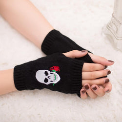 Skull Knitted Fingerless Gloves