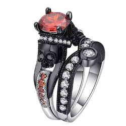 Skull Ring Set Punk Style Fashion Jewelry Charm Black Round Cubic Zirconia evil Skeleton Ring Set For Party