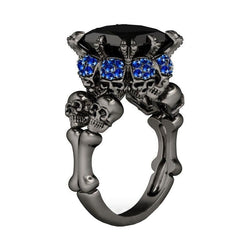 Elegant Black & Blue Diamond Skull Ring